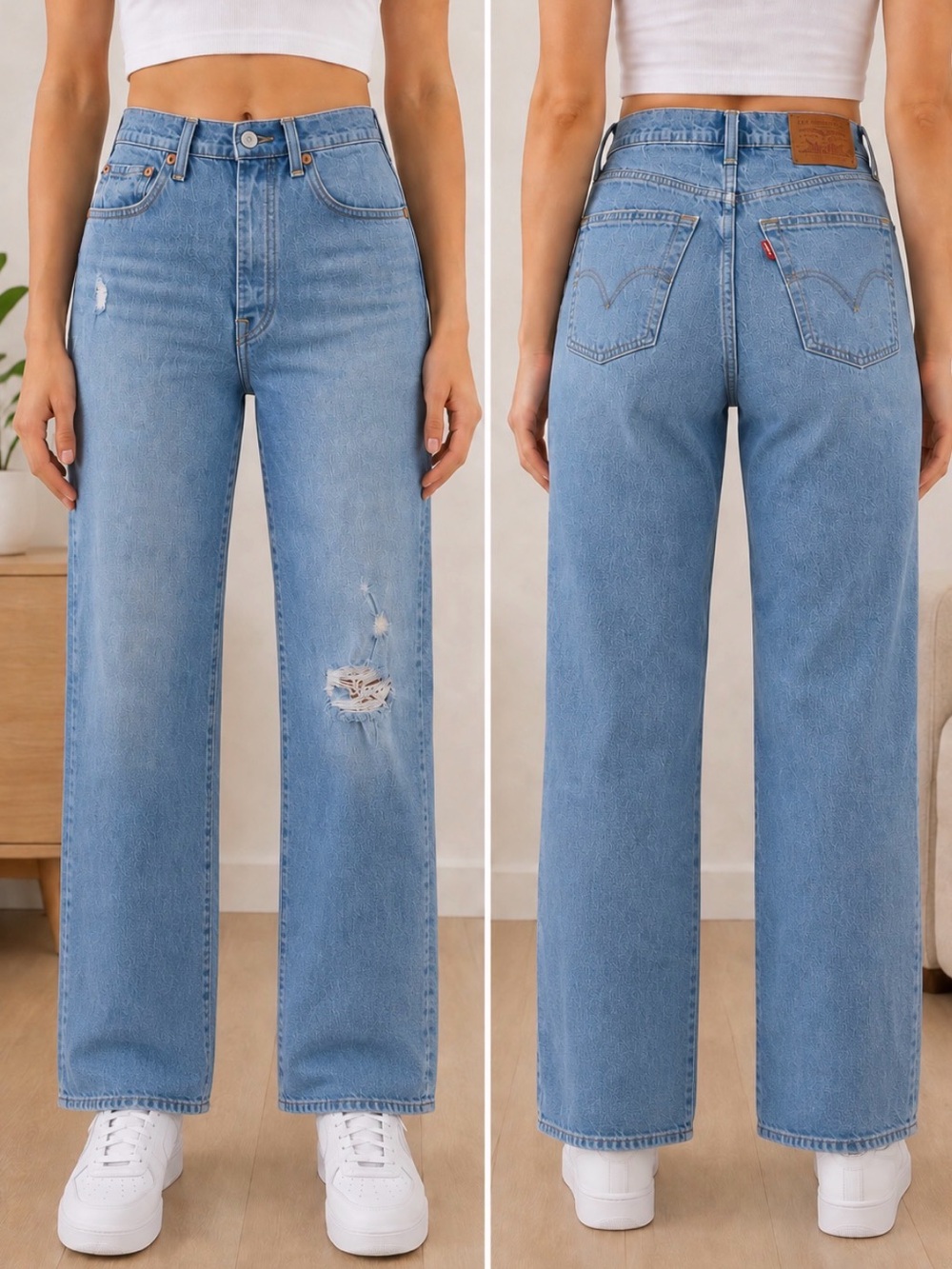 Levi’s Premium Ribcage Straight Jeans 26 | High Rise Distressed Button Fly
